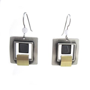 Grey Catsite Square Two-tone Earrings by Christophe Poly